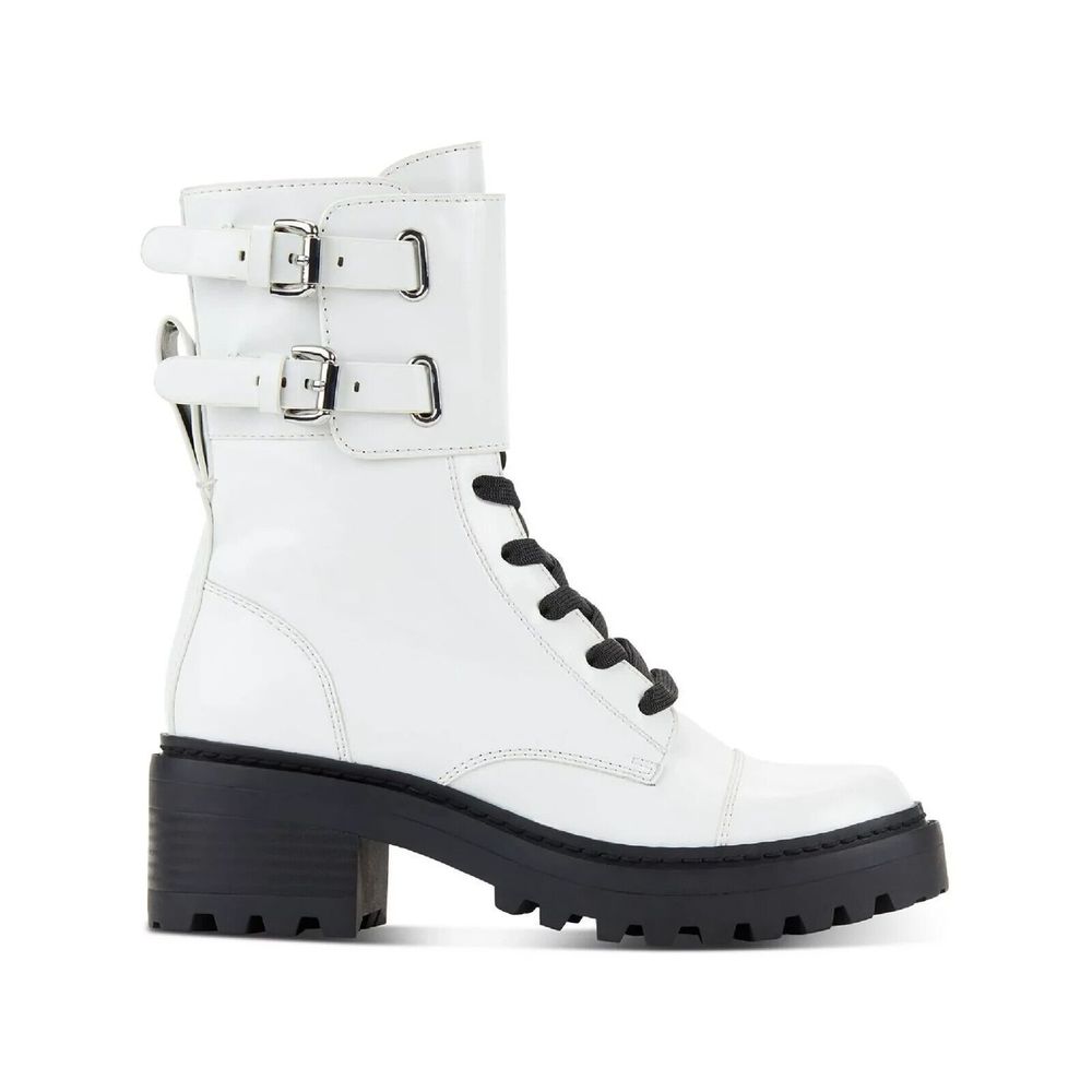 DKNY Bart Lace-Up Buckled Lug Sole WHITE Booties Women's Sz 7 / 37.5 NEW